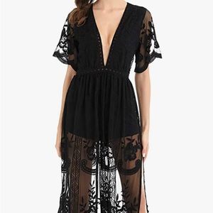 BOHO Deep V cut Black Dress size SMALL